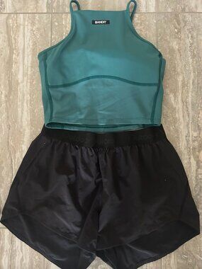 Outdoor Voices running shorts and Bandit running top